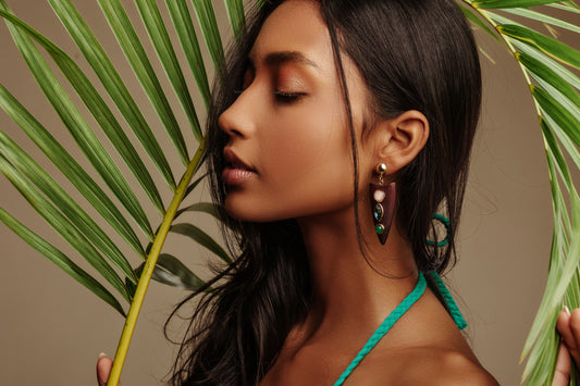 The Jungle Earrings - Women's Long Wooden Earrings with Colorful Stones