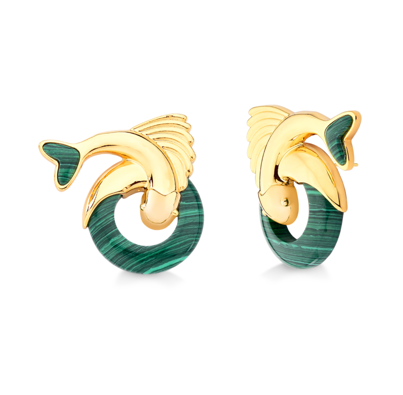 The Atlântico Earring - Collection Dive, Plating: Gold Plated and Malachite stone