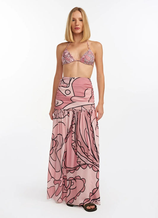 Rose Draped Waist Maxi Skirt