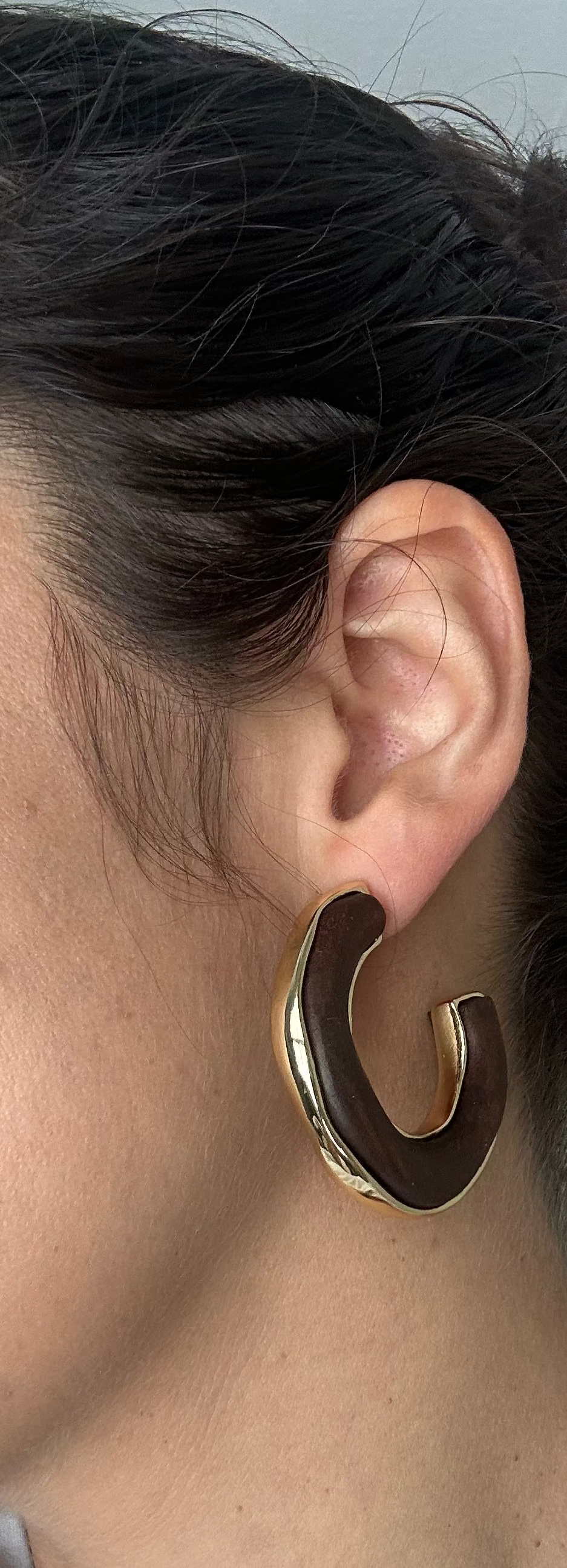 Wood Hoop Earrings with Gold-Tone Accents