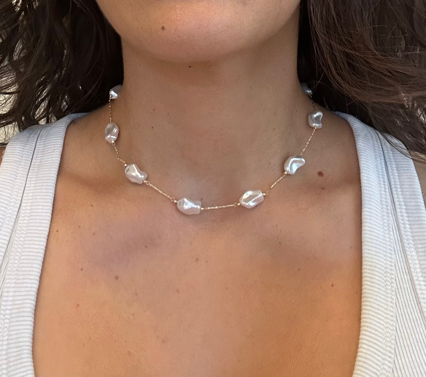 Baroque Pearl Station Necklace