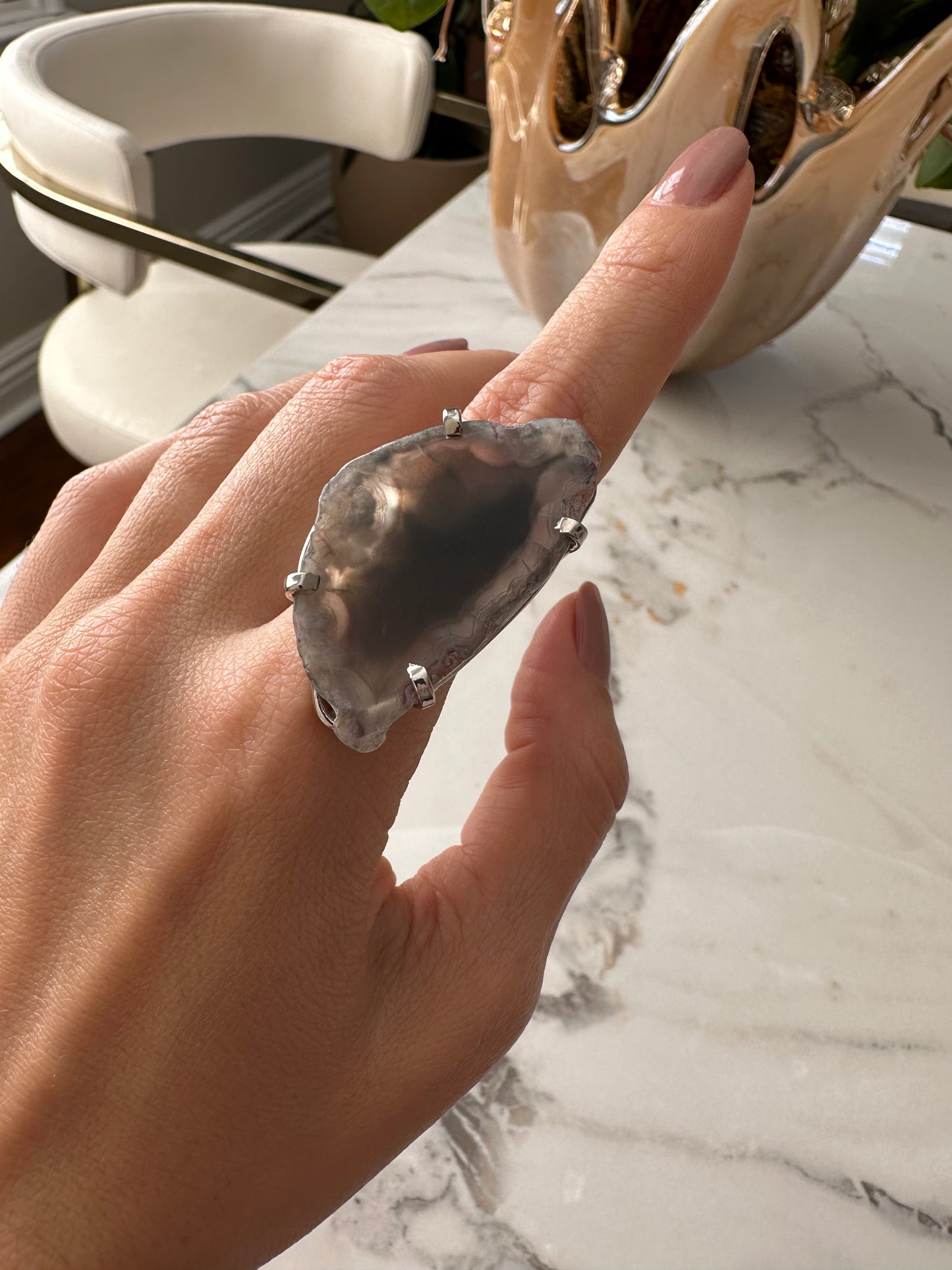 Gray Agate Statement Ring
