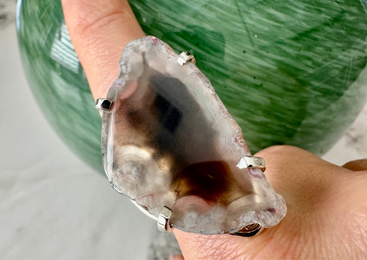 Gray Agate Statement Ring