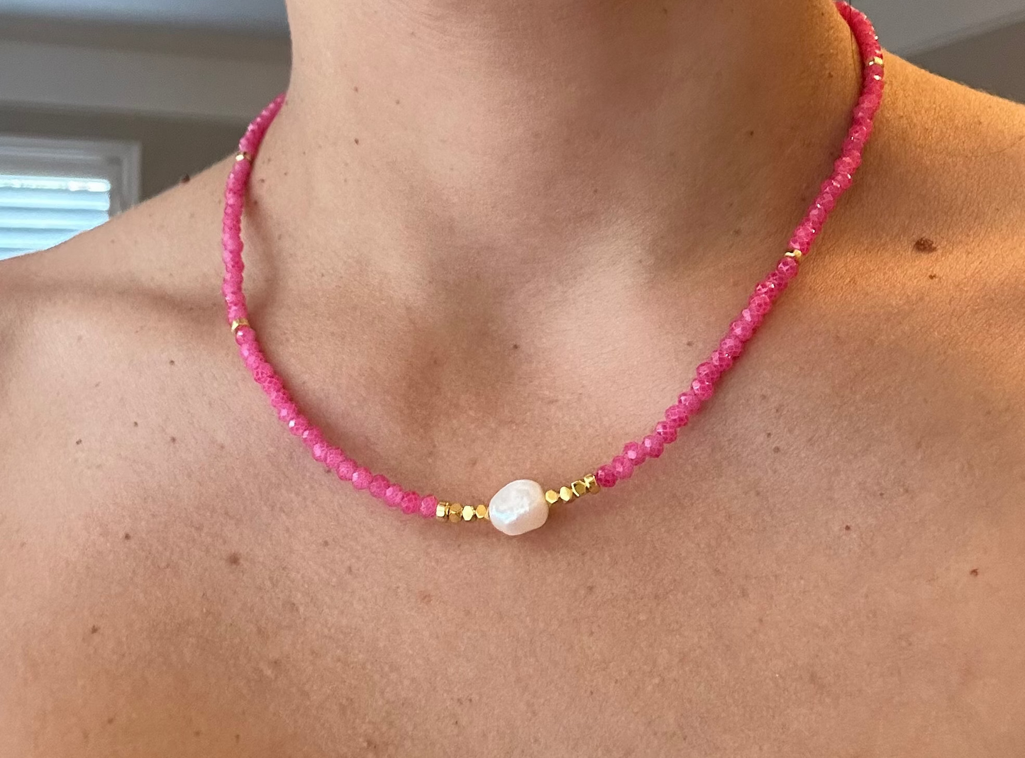 Pink Boho Charm Beaded Necklace