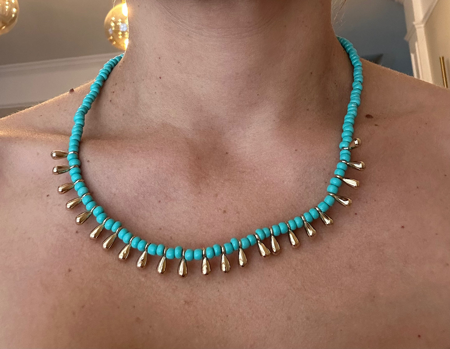 Turquoise Boho Charm Beaded Necklace