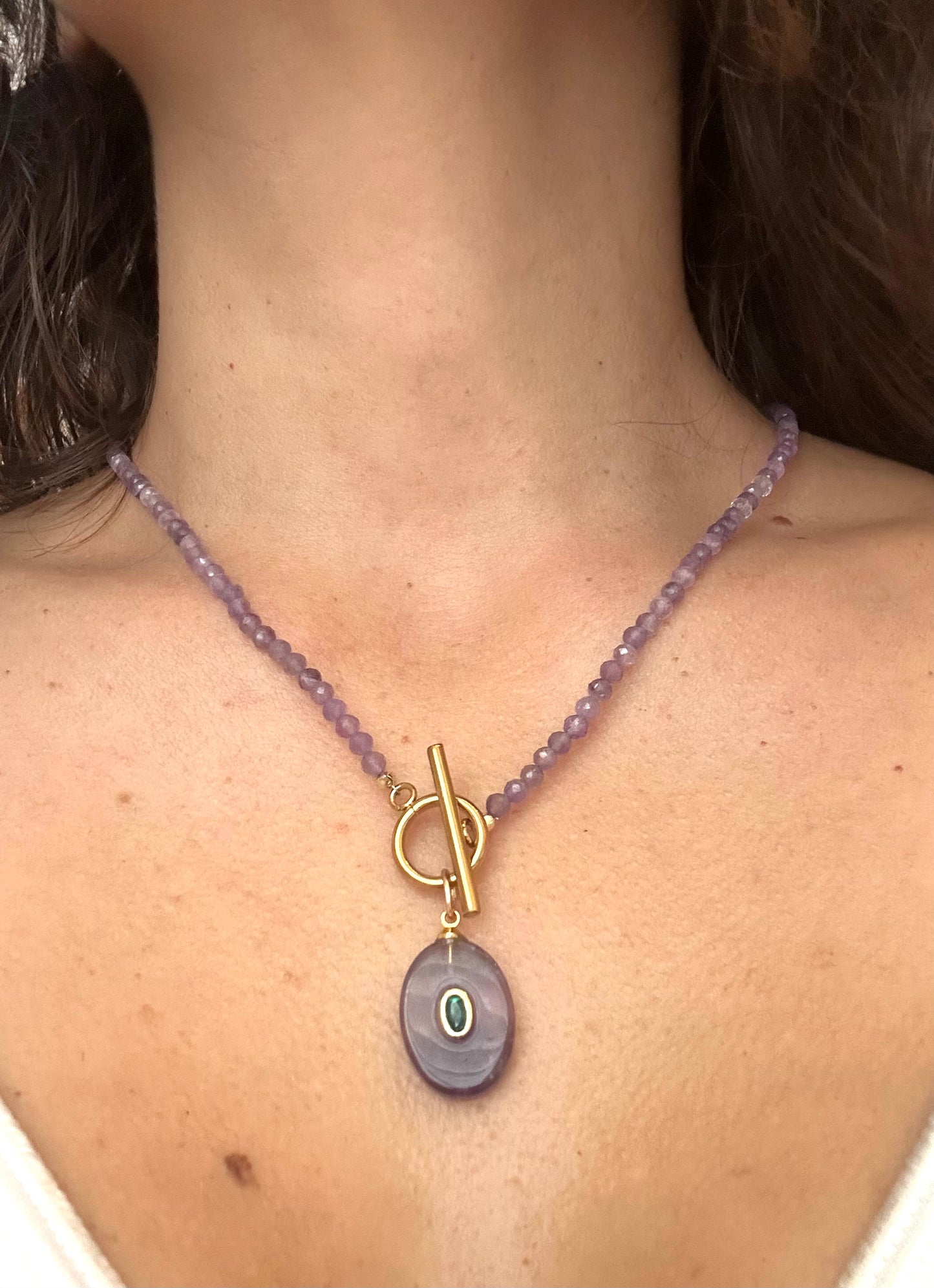 Amethyst & Green Stone Statement Necklace