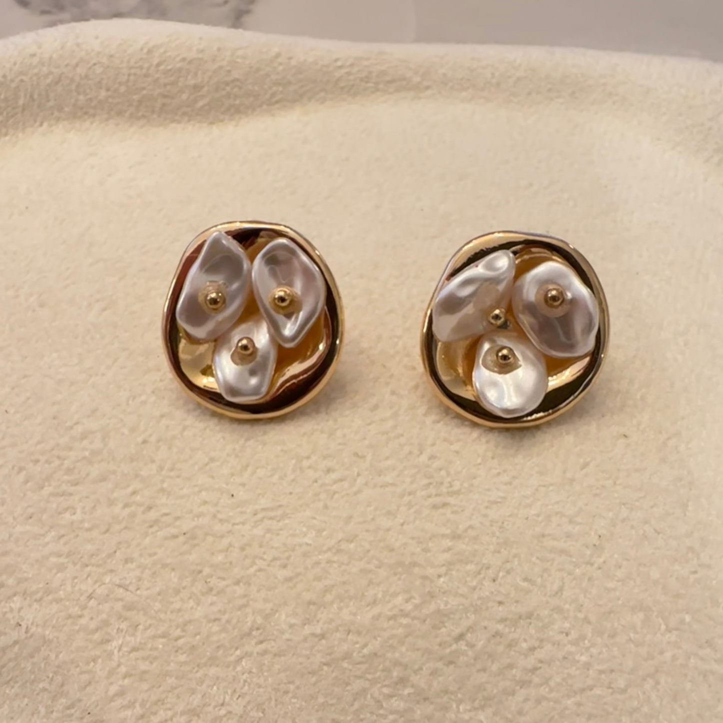 Golden Pearl Bloom Studs
