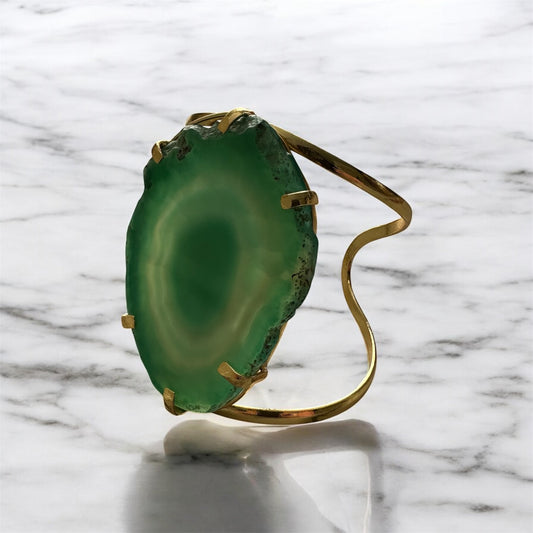 Green Agate Gold Cuff Bracelet