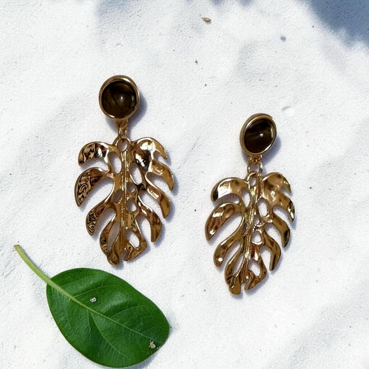 Monstera Gold Earrings