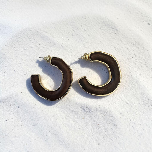 Wood Hoop Earrings with Gold-Tone Accents