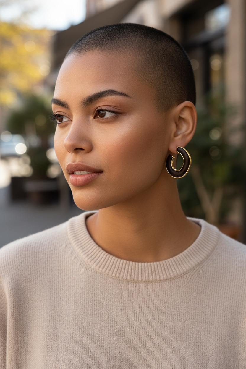 Wood Hoop Earrings with Gold-Tone Accents