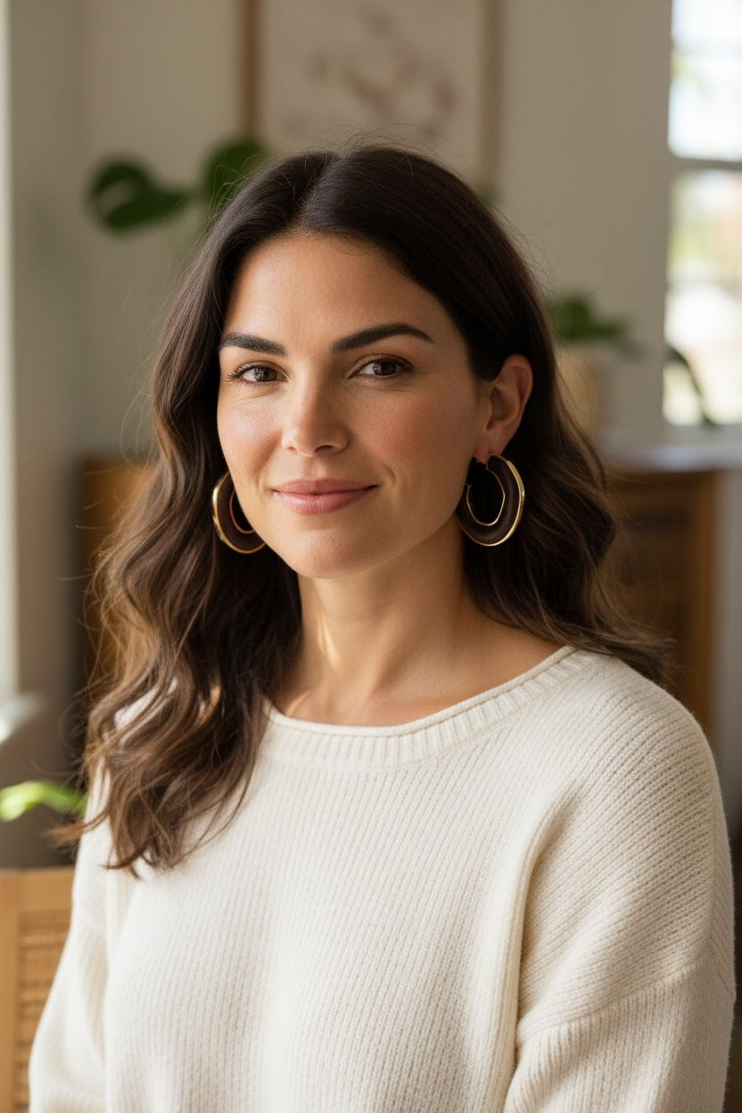 Wood Hoop Earrings with Gold-Tone Accents