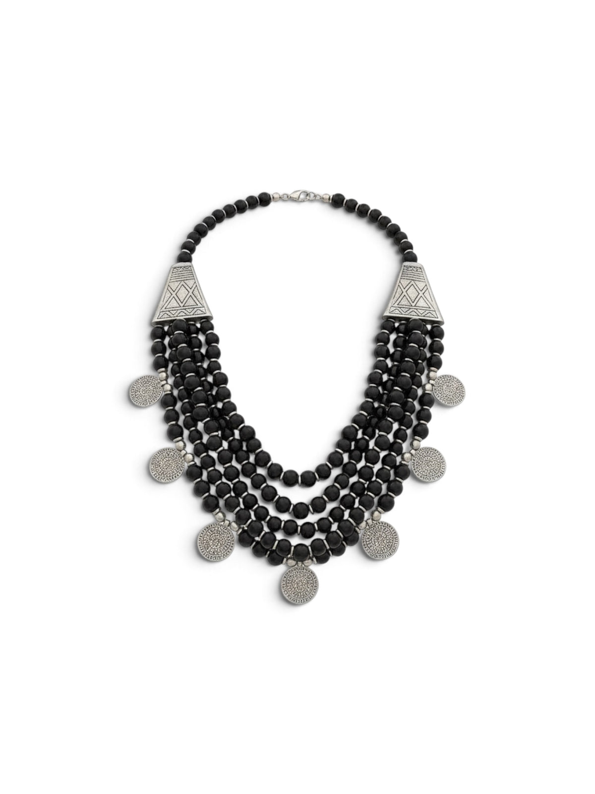 Onyx Silver Beaded Necklace