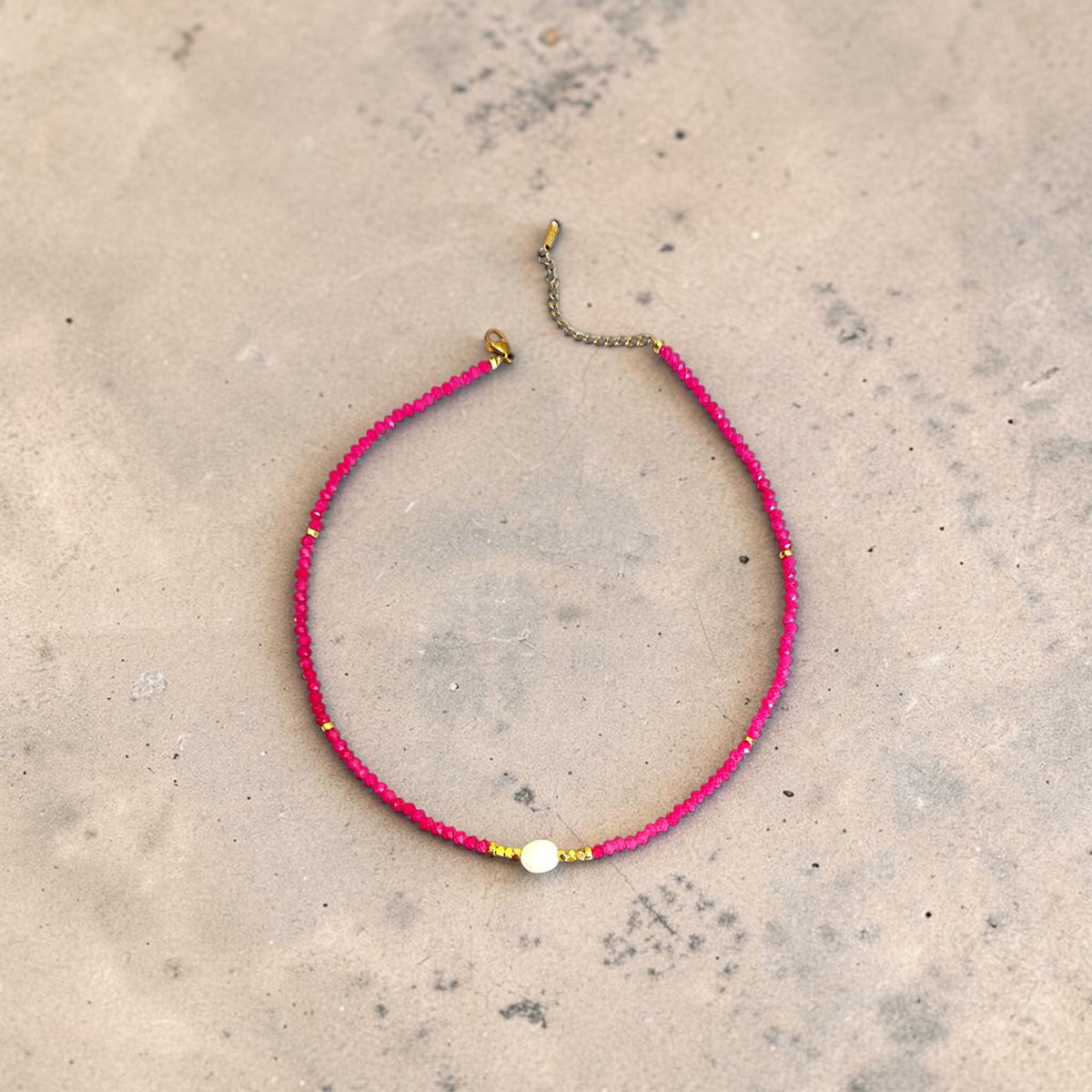 Pink Boho Charm Beaded Necklace