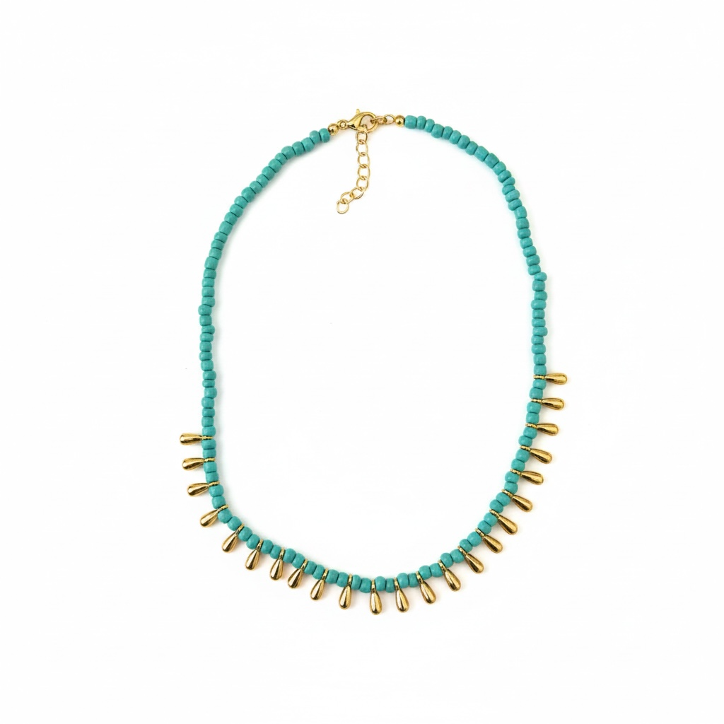 Turquoise Boho Charm Beaded Necklace