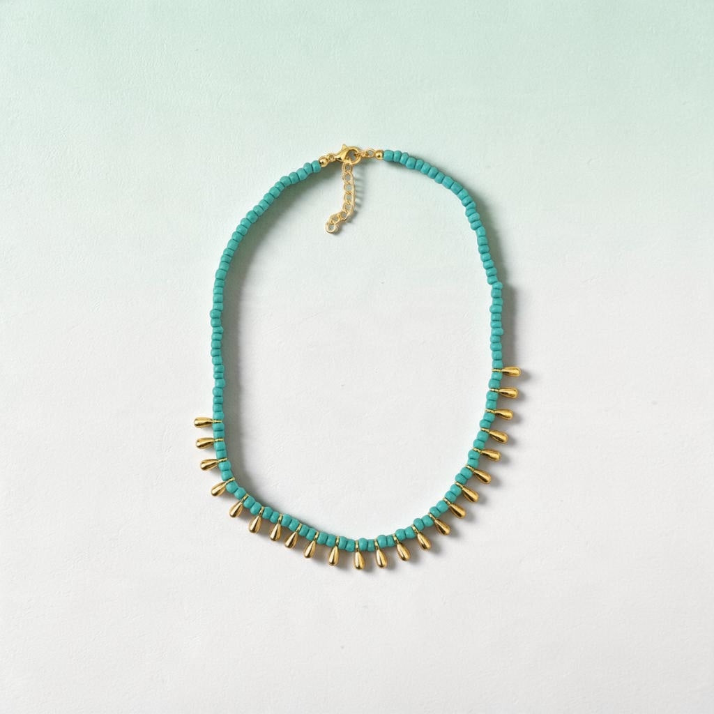 Turquoise Boho Charm Beaded Necklace