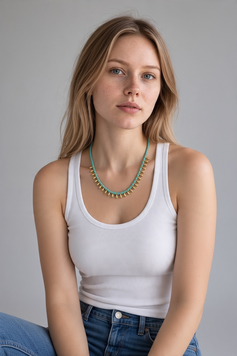 Turquoise Boho Charm Beaded Necklace