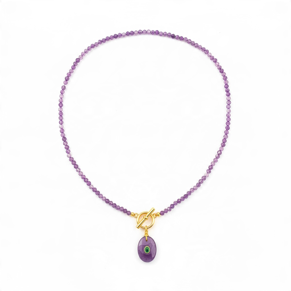 Amethyst & Green Stone Statement Necklace