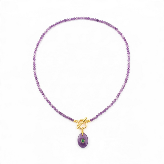 Amethyst & Green Stone Statement Necklace