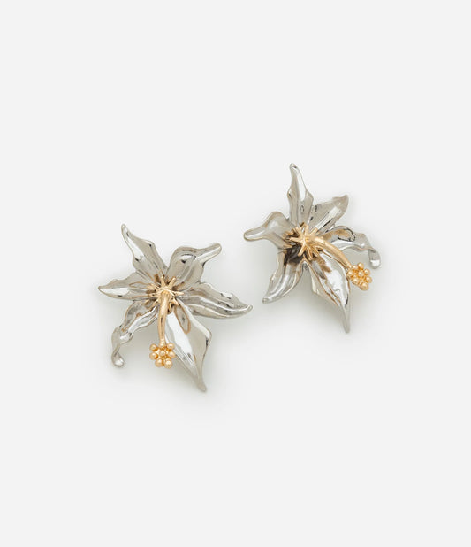 Hibiscus Flower Earring in Two-Tone Gold/Silver