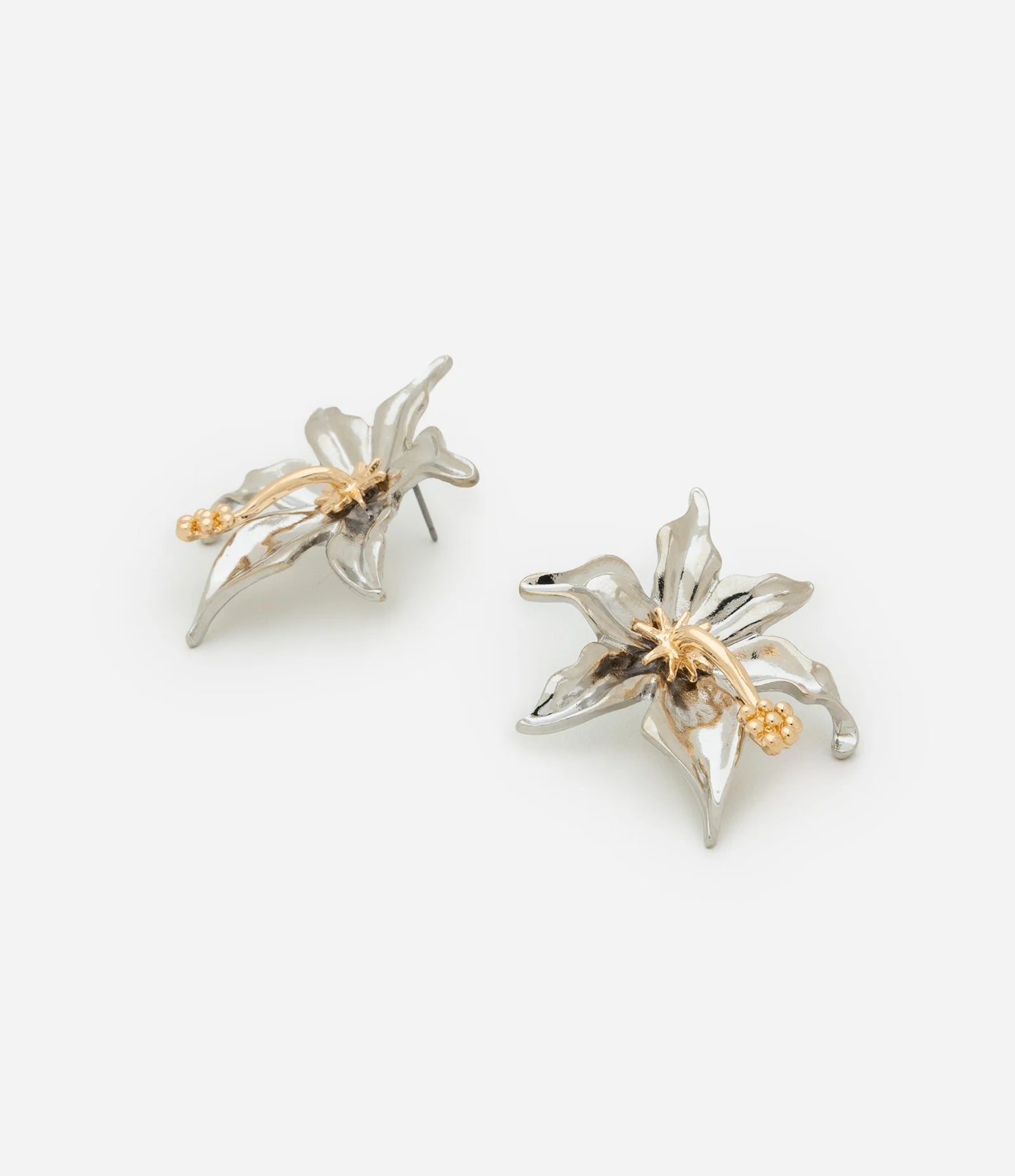 Hibiscus Flower Earring in Two-Tone Gold/Silver