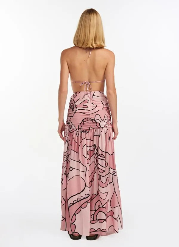 Rose Draped Waist Maxi Skirt