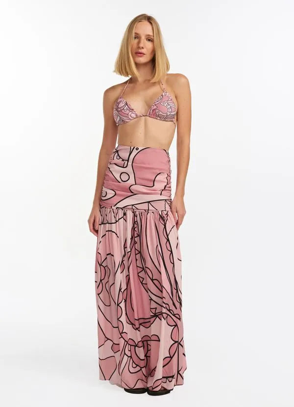 Rose Draped Waist Maxi Skirt